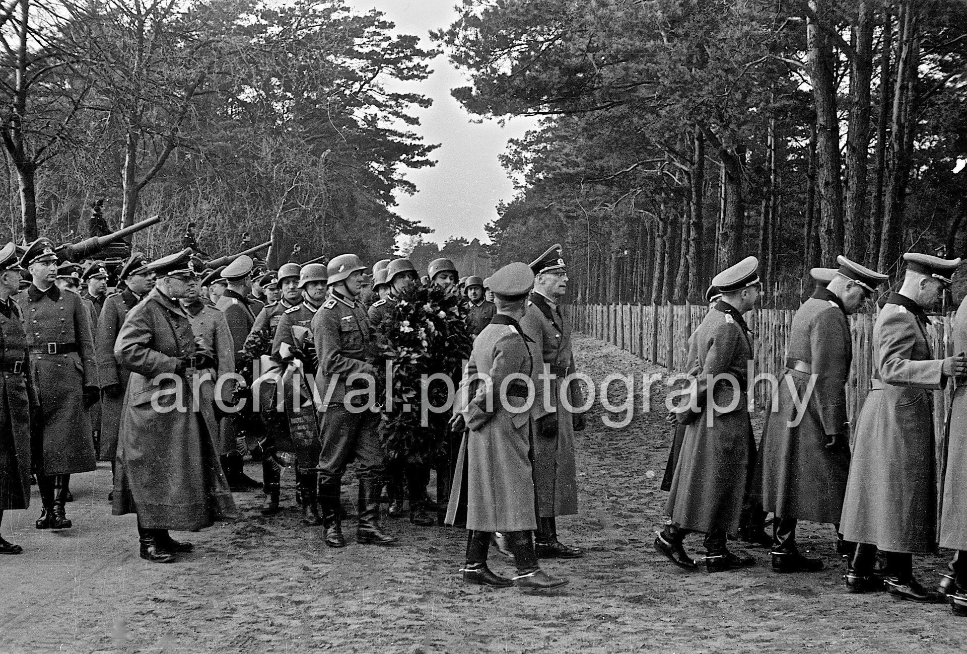 Nazi Generals, Soldiers and civilians gathering for interment - Nazi Funeral of Highly Decorated 1st Panzer Division Officer