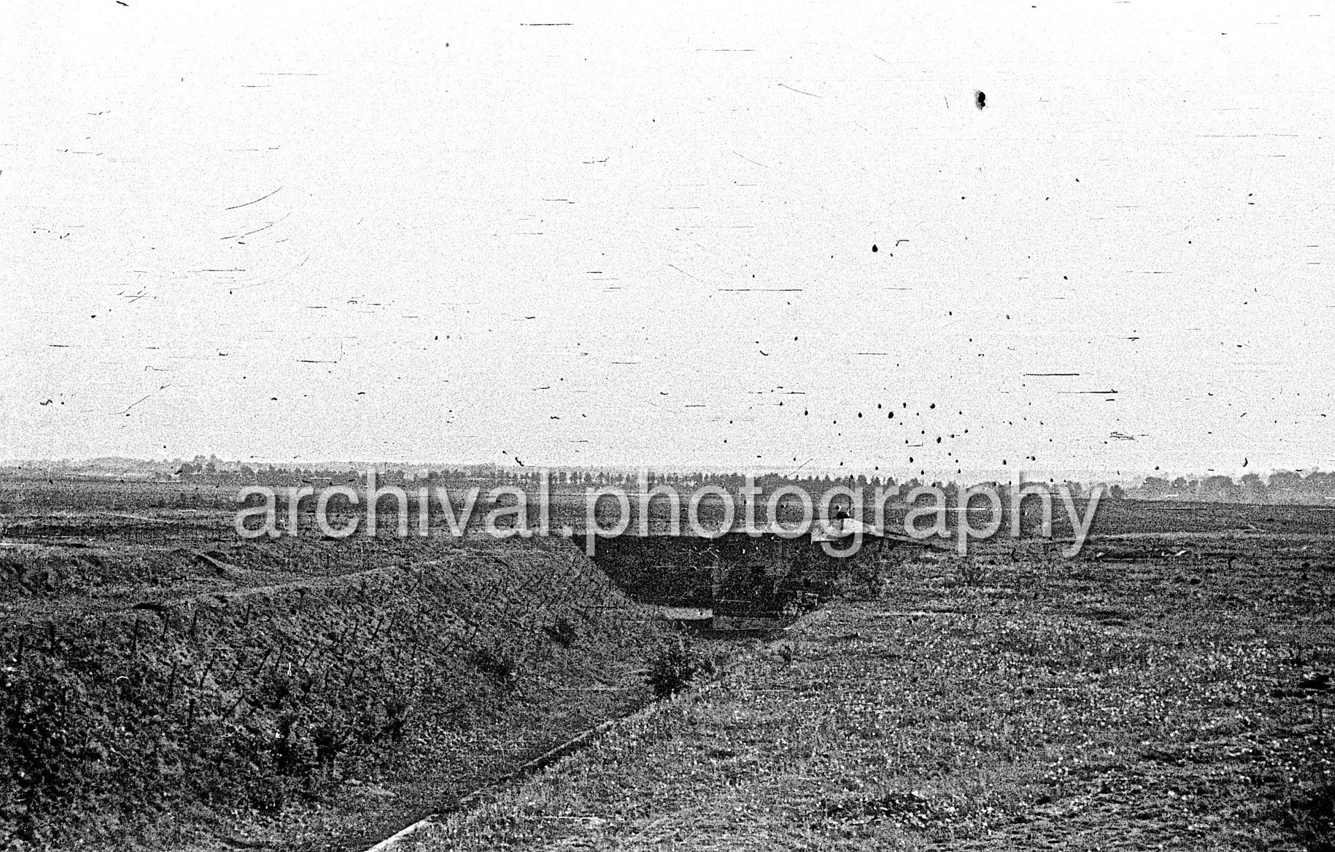 Flood plain built out in field - Damaged Bunker - Belgian Fort Eben-Emael May 1940