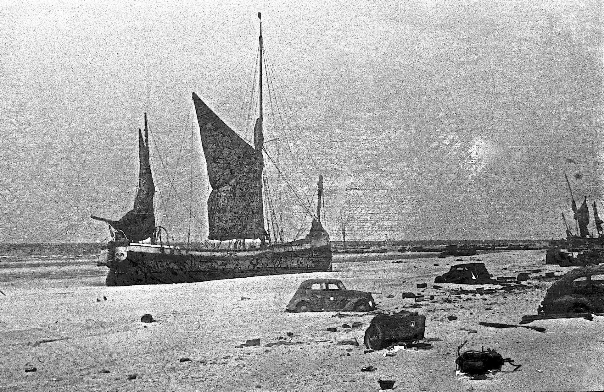 Boat washed ashore after Battle of Dunkirk