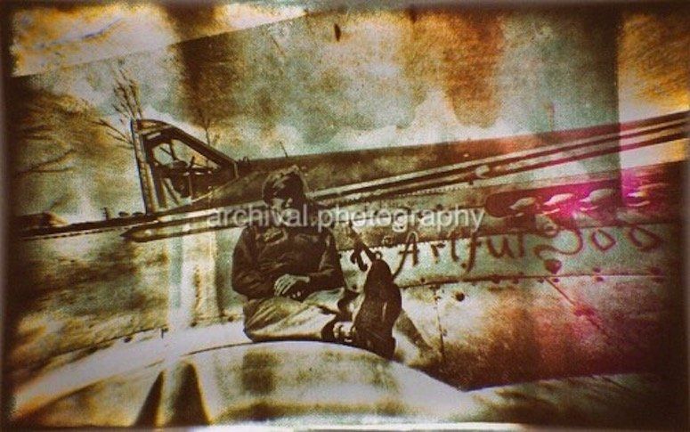 Candid WWII Photos Of GI's From All Sides - US PILOT SITTING ON WING OF AIRCRAFT