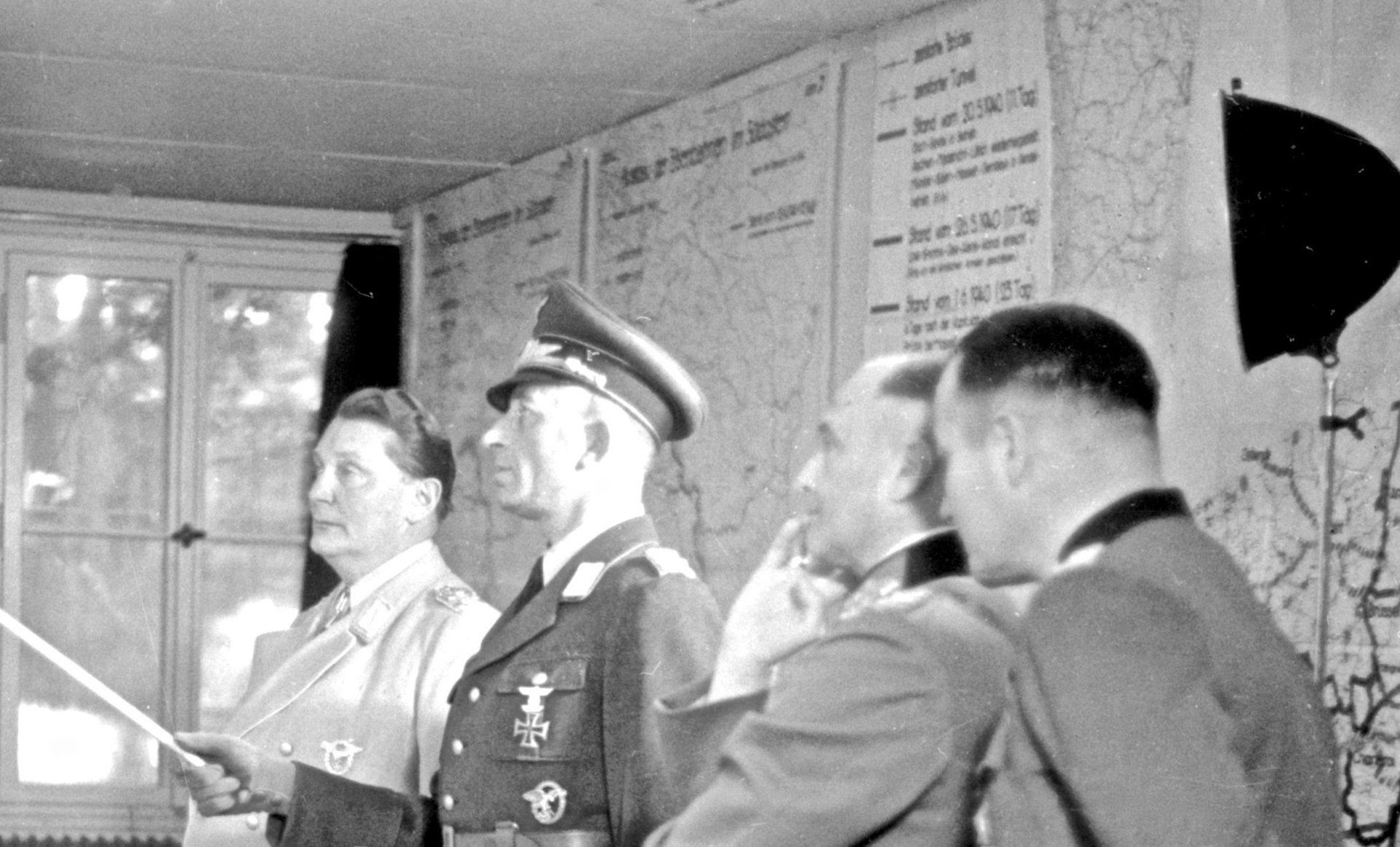 Nazi Luftwaffe Field Marshal Hermann Goering attending an aerial bomb damage briefing at the 'Wolfsschanze' headquarters at Rastenburg in East Prussia - Wolf's Lair
