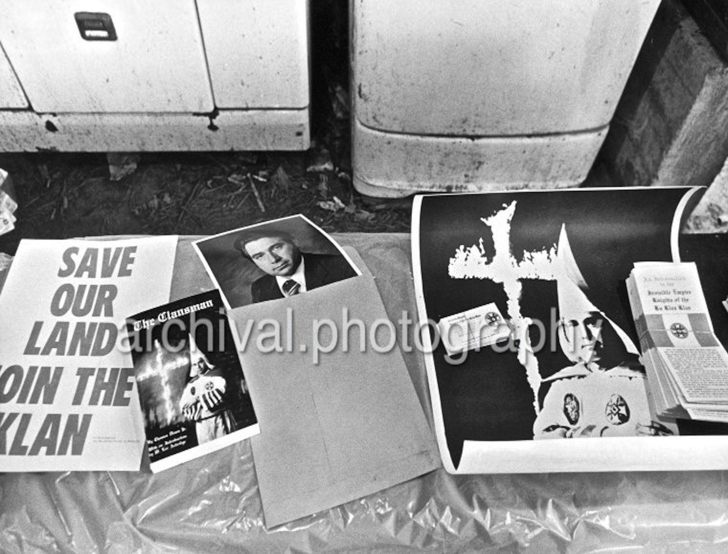 Ku Klux Klan - KKK Books, Photos and patches FOR SALE on table
