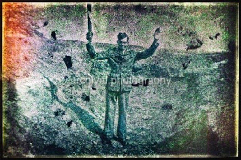 US Soldier SURRENDERING with his arms up in trench