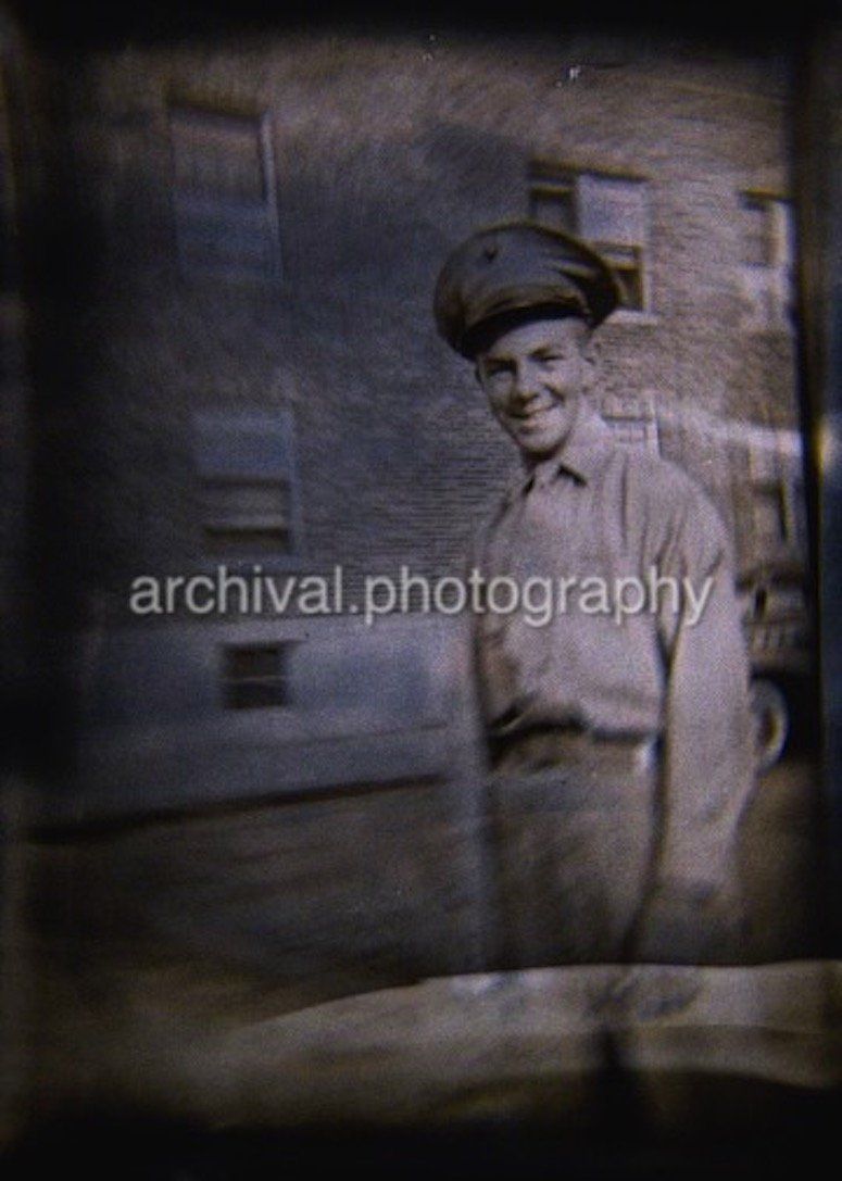 US MARINE standing outside of BARRACKS - Candid WWII Photos Of GI's From All Sides