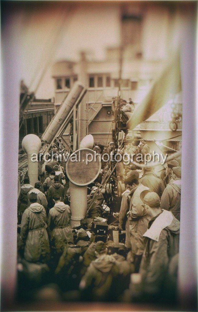 Candid WWII Photos Of GI's From All Sides - US ARMY SOLDIERS GATHERED ON on deck of TRANSPORT SHIP