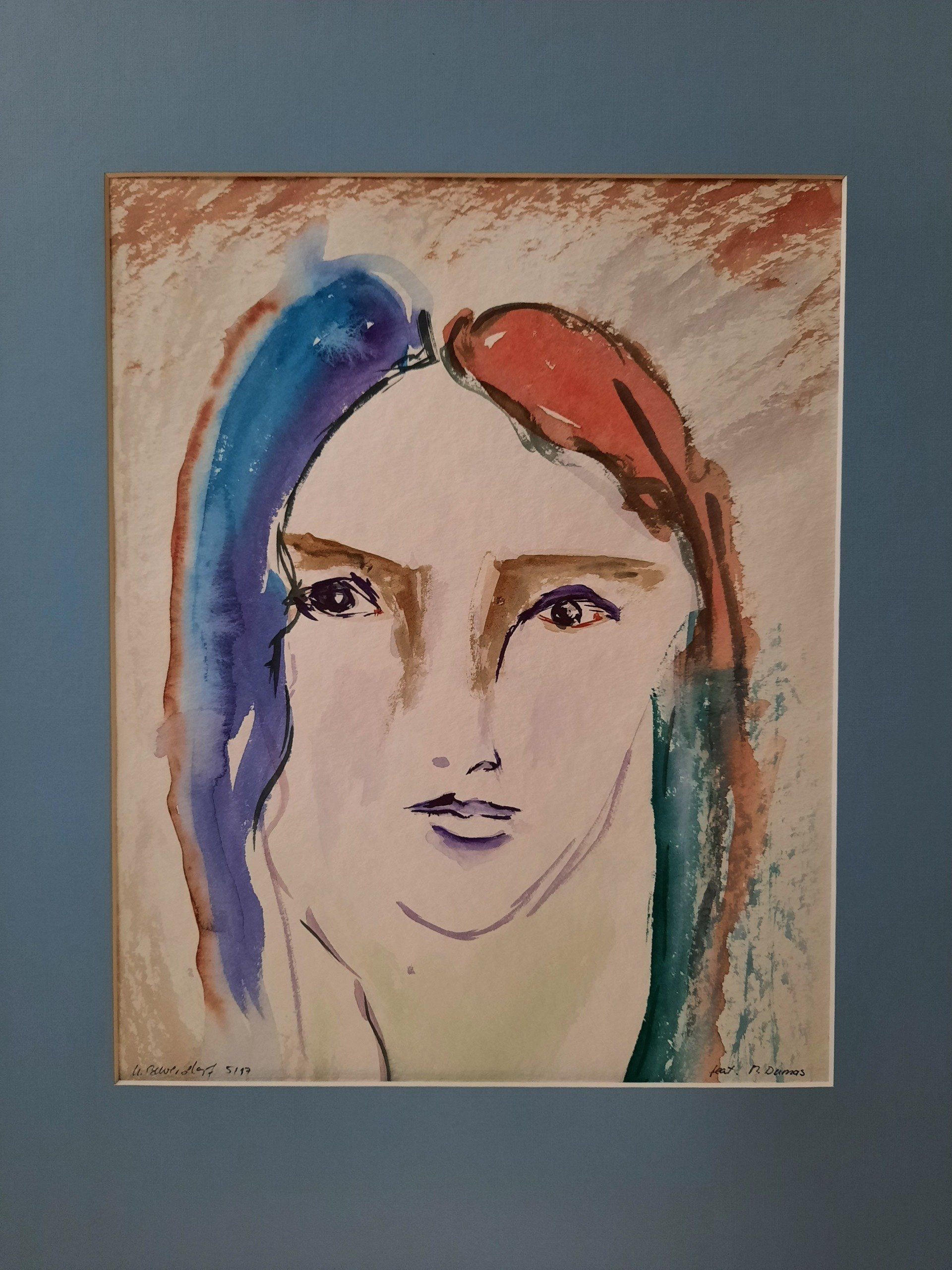 10,00 € 	 Nr. 133,  Aquarell, , 40x50, Portrait  Passpartout  hellblau