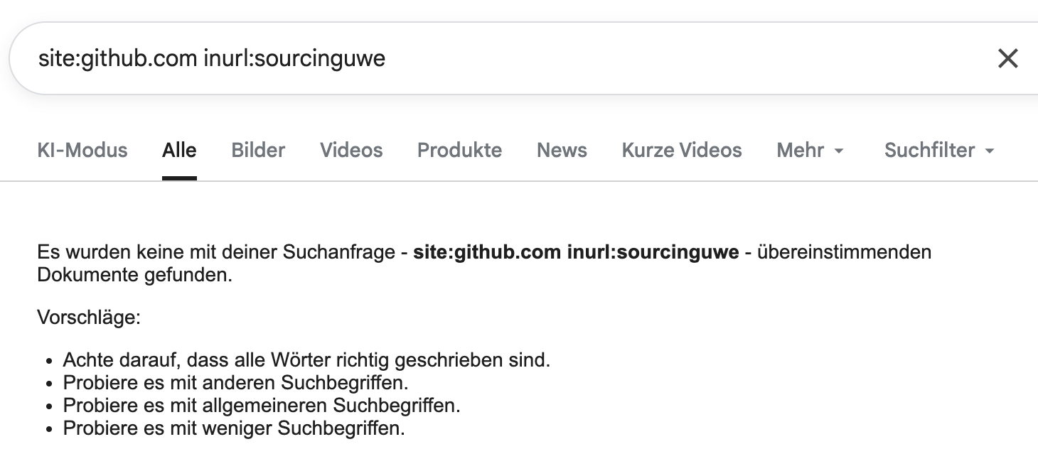 Bild zeigt Ergebnis aus Google Suche mittels X-Ray Operator