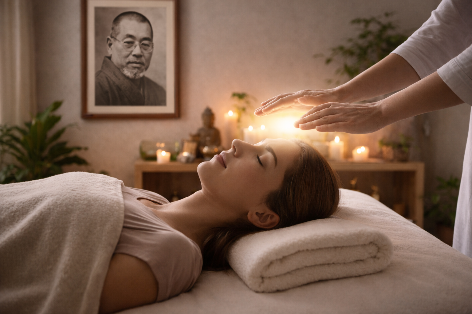 Sanfte Reiki-Anwendung zur Entspannung, Harmonisierung der Energie und Aktivierung der Selbstheilungskräfte