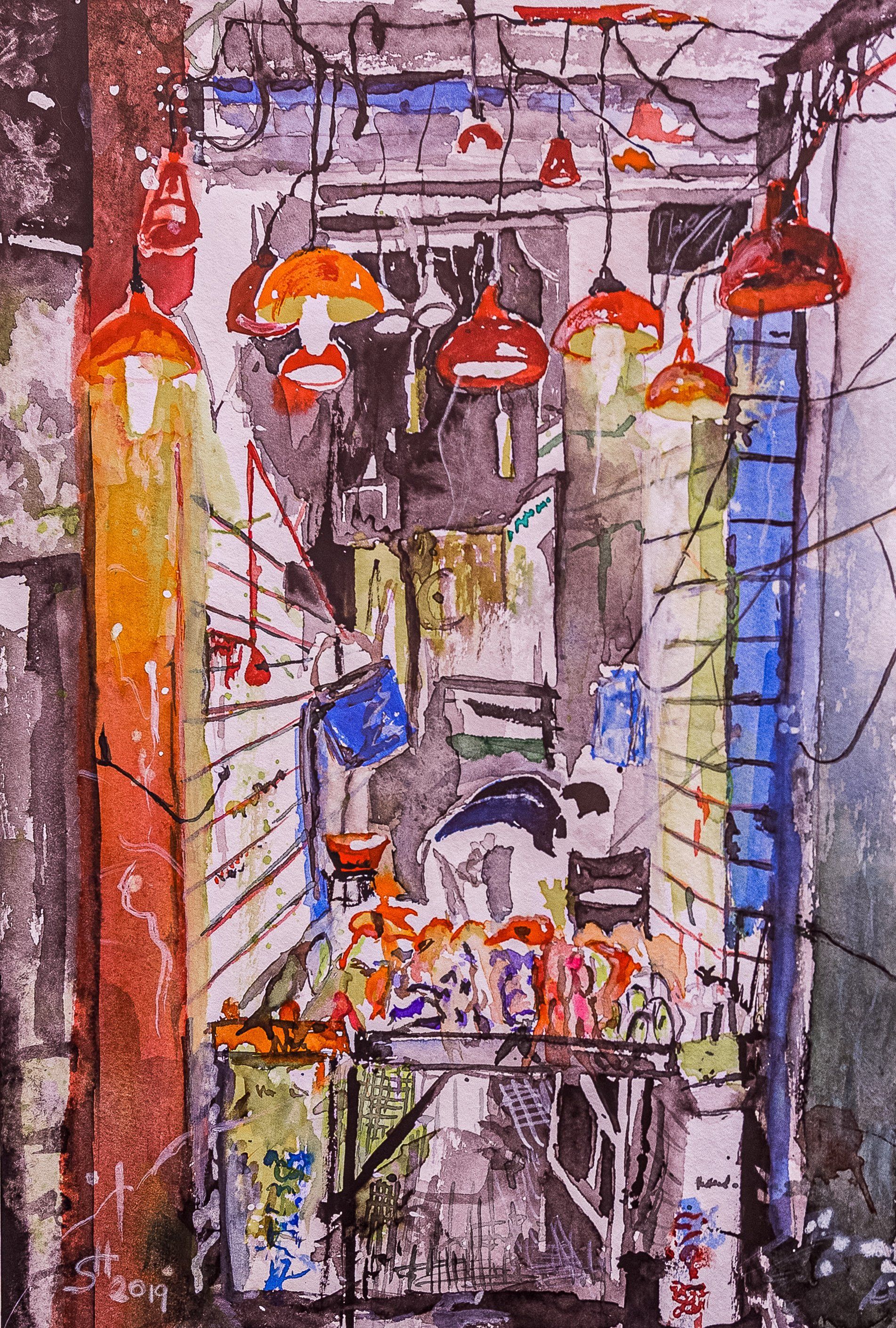Aquarell Stephanie Hartstang Hongkong Fischhändler