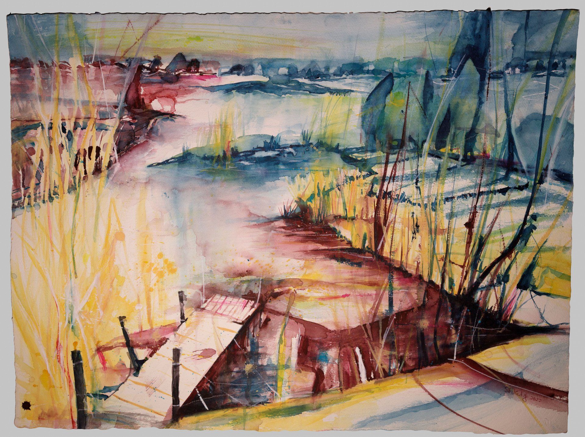 Aquarell Schlei Habertwedter Noor bei Arnis, von Stephanie Hartstang, Atelier Südereiche