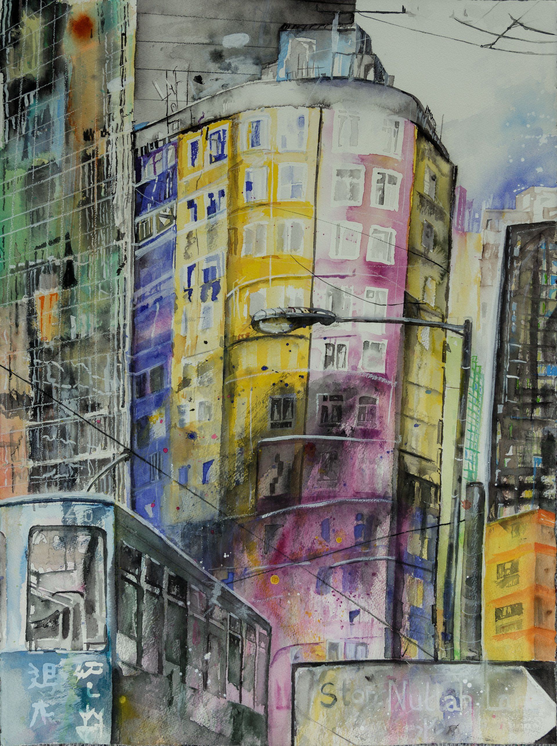 Aquarell Stephanie Hartstang Hongkong Stone Nullah Lane