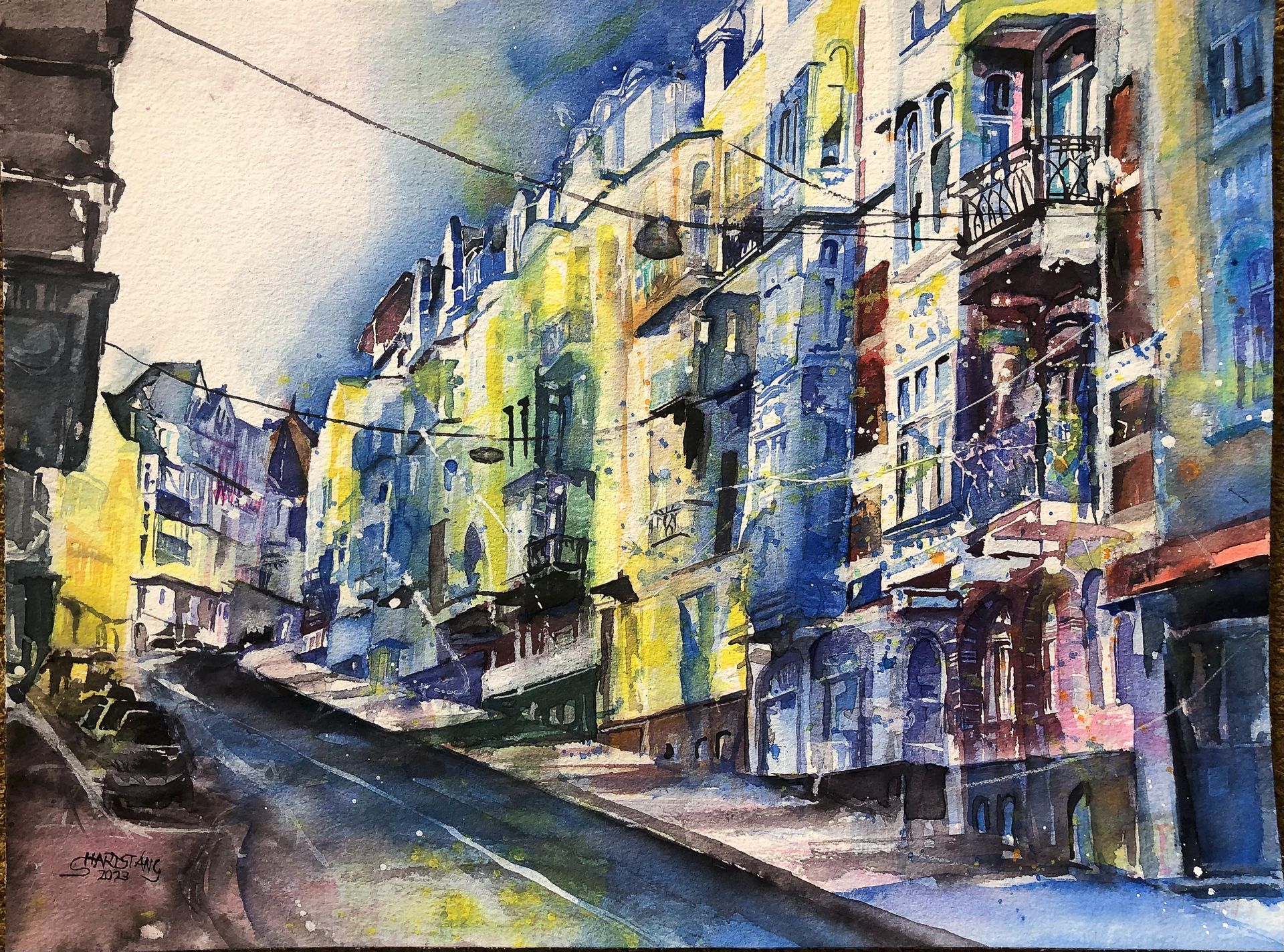 Aquarell Toosbüystraße Flensburg von Stephanie Hartstang, Atelier Südereiche