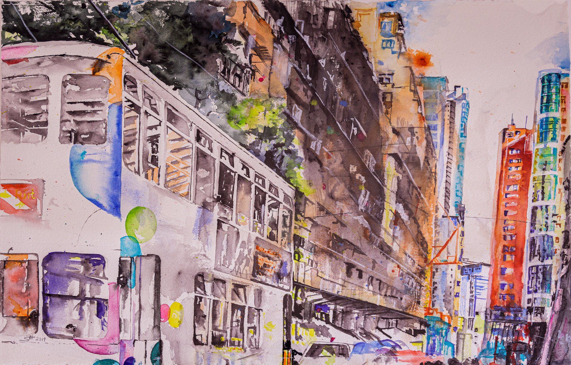 Aquarell Stephanie Hartstang Hongkong Weißes Ding Ding