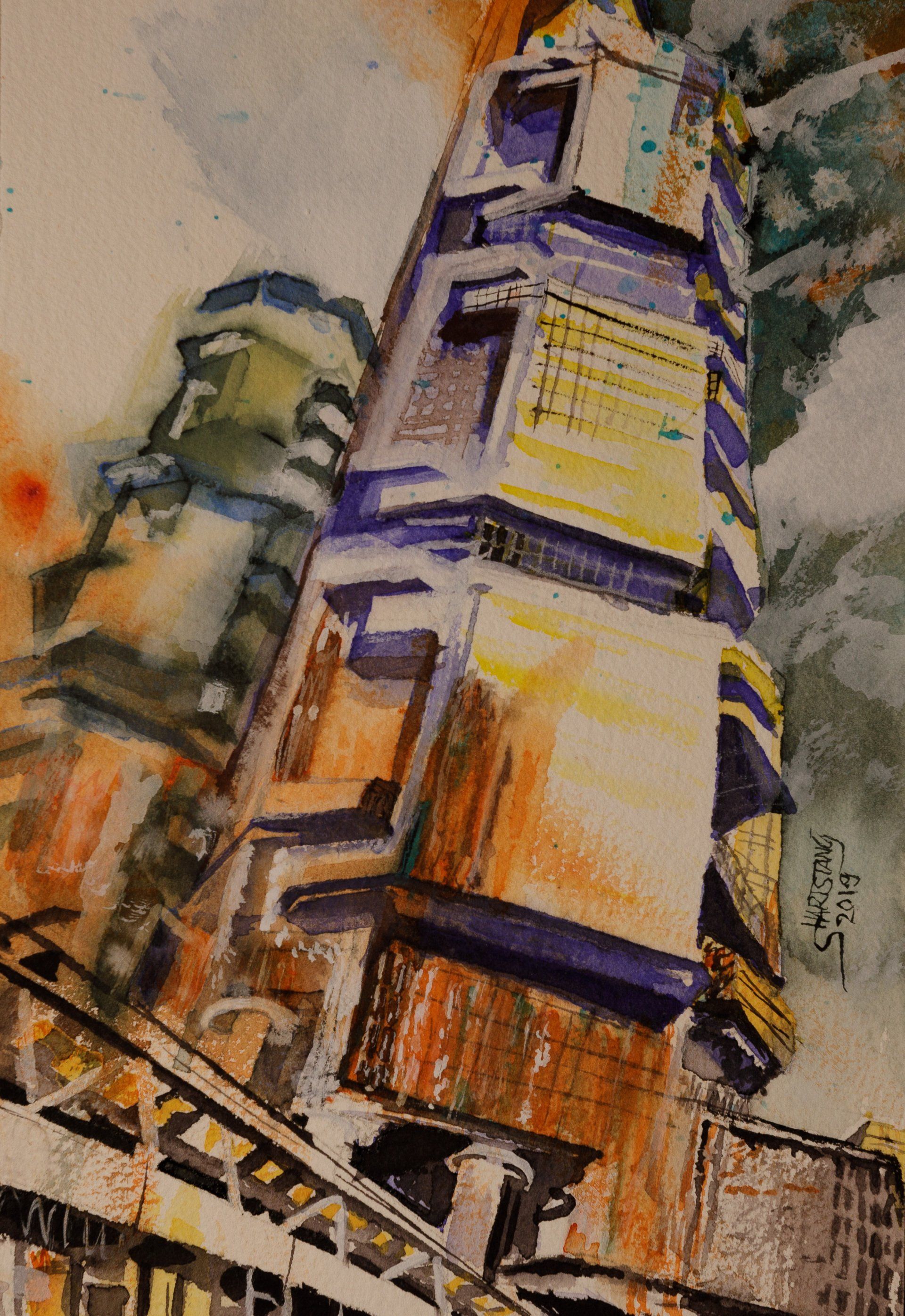 Aquarell Stephanie Hartstang Hongkong Lippo Towers