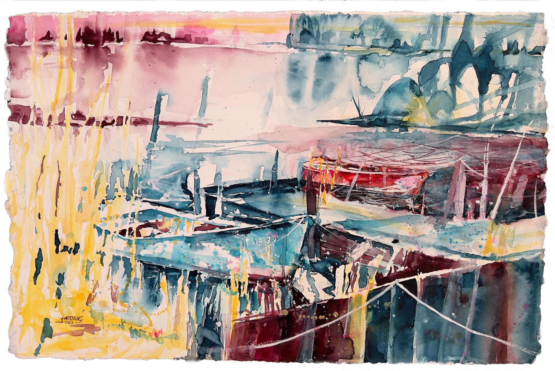 Kähne Maasholm II, Aquarell von Stephanie Hartstang Kähne Maasholm II Maasholm Hafen, ein Aquarell von Stephanie Hartstang, Atelier Südereiche