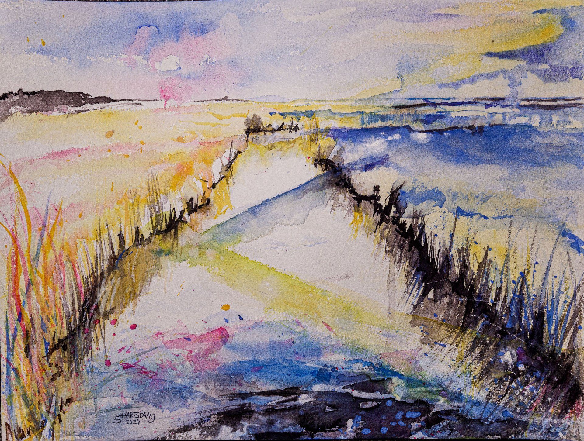 Aquarell Schlei Landschaft bei Maasholm, von Stephanie Hartstang, Atelier Südereiche