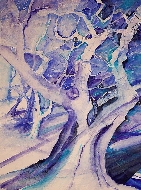 Old Apple trees, tree, a watercolor painting of Stephanie Hartstang, Suedereiche.Art