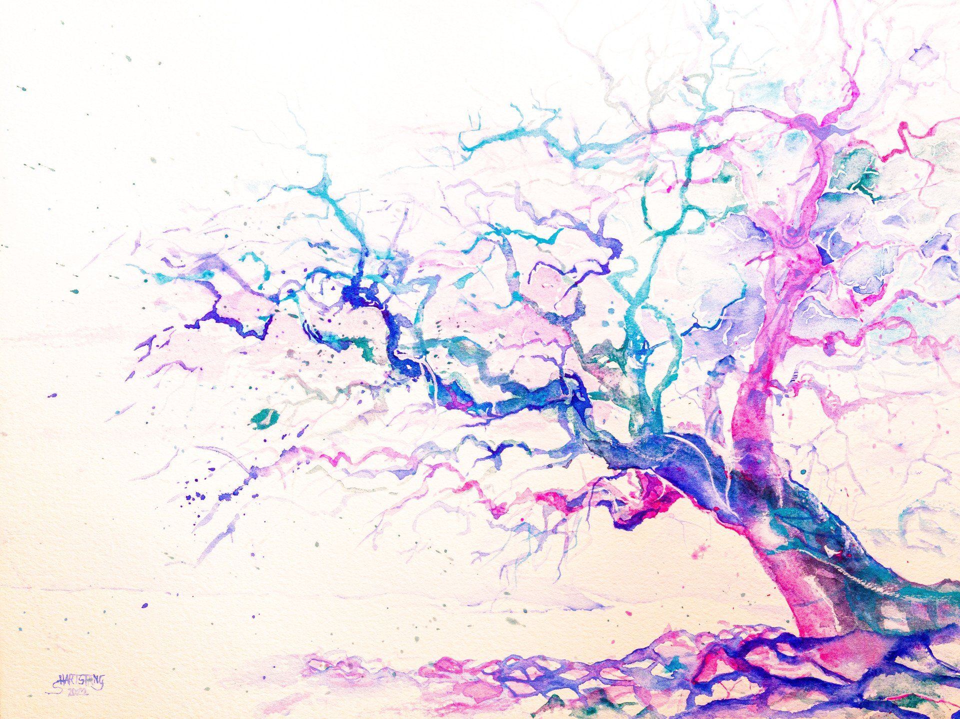 Winter Tree at Ohrfeldhaff, Winterbaum Ohrfeldhaff, a watercolor painting of Stephanie Hartstang, Suedereiche.Art, Baltic Sea