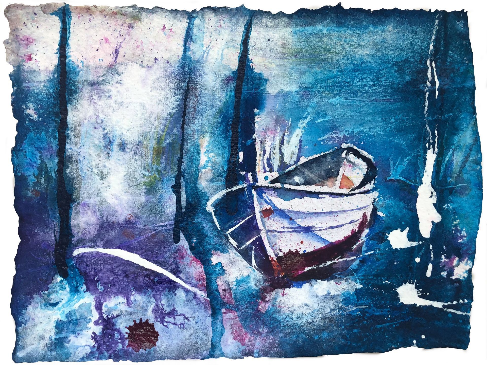 Winterkahn, ein Mixed Media Aquarell von Stephanie Hartstang, Atelier Südereiche, Holm, Schleswig, Schlei