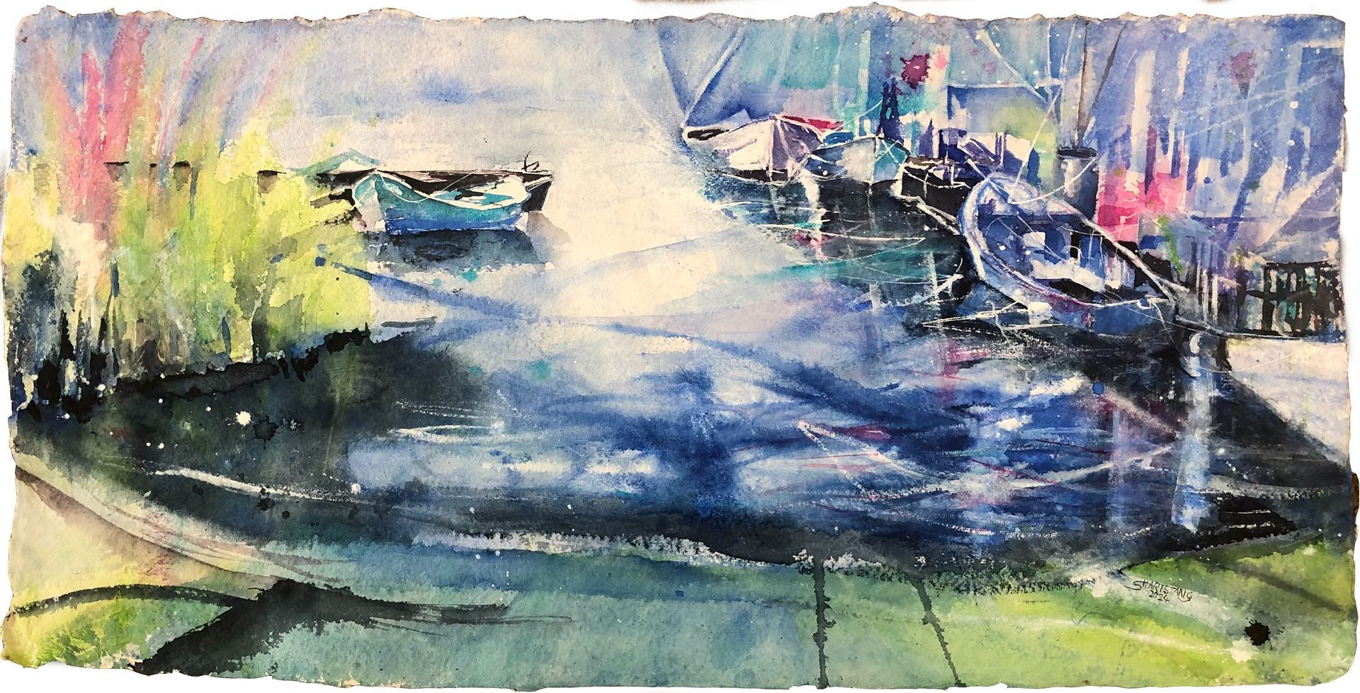 Aquarell Frühlingstimmung in Holm, Schleswig, Schlei, von Stephanie Hartstang, Atelier Südereiche