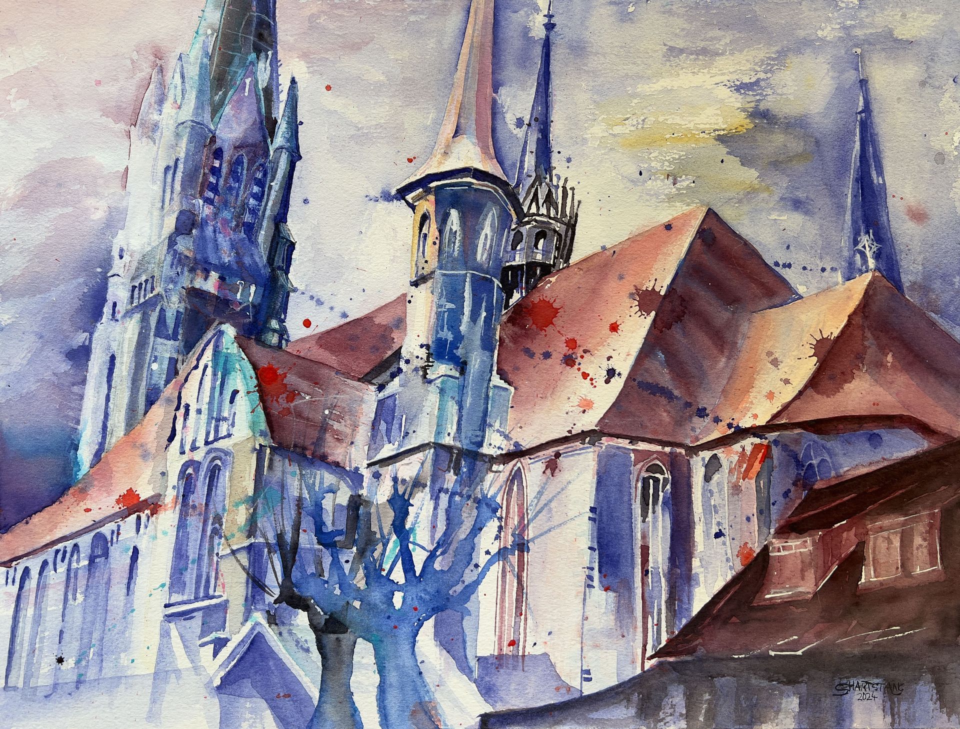 Aquarell Königswiesen Schleiufer bei Schleswig, von Stephanie Hartstang, Atelier Südereiche