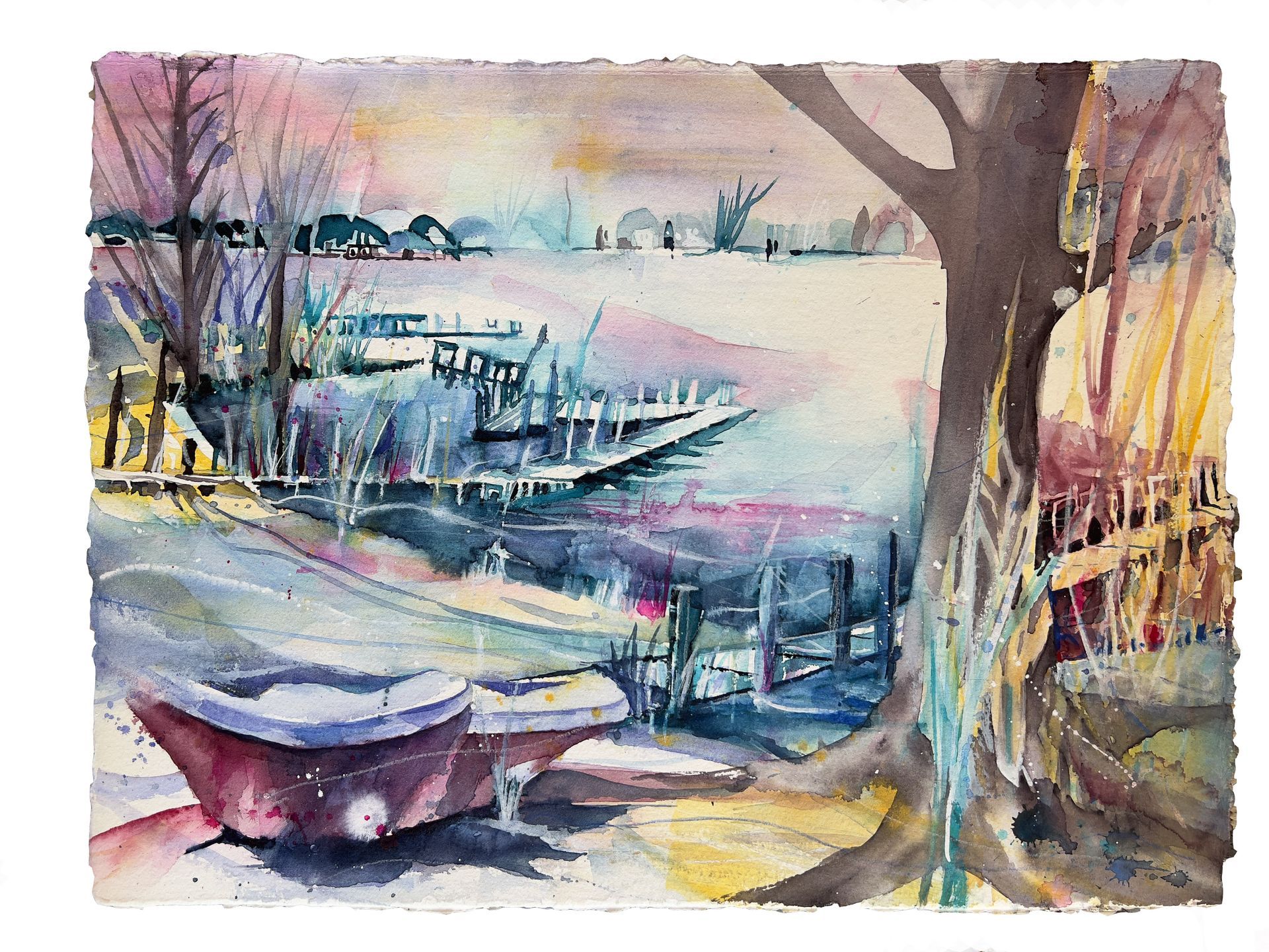 Aquarell Königswiesen Schleiufer bei Schleswig, von Stephanie Hartstang, Atelier Südereiche