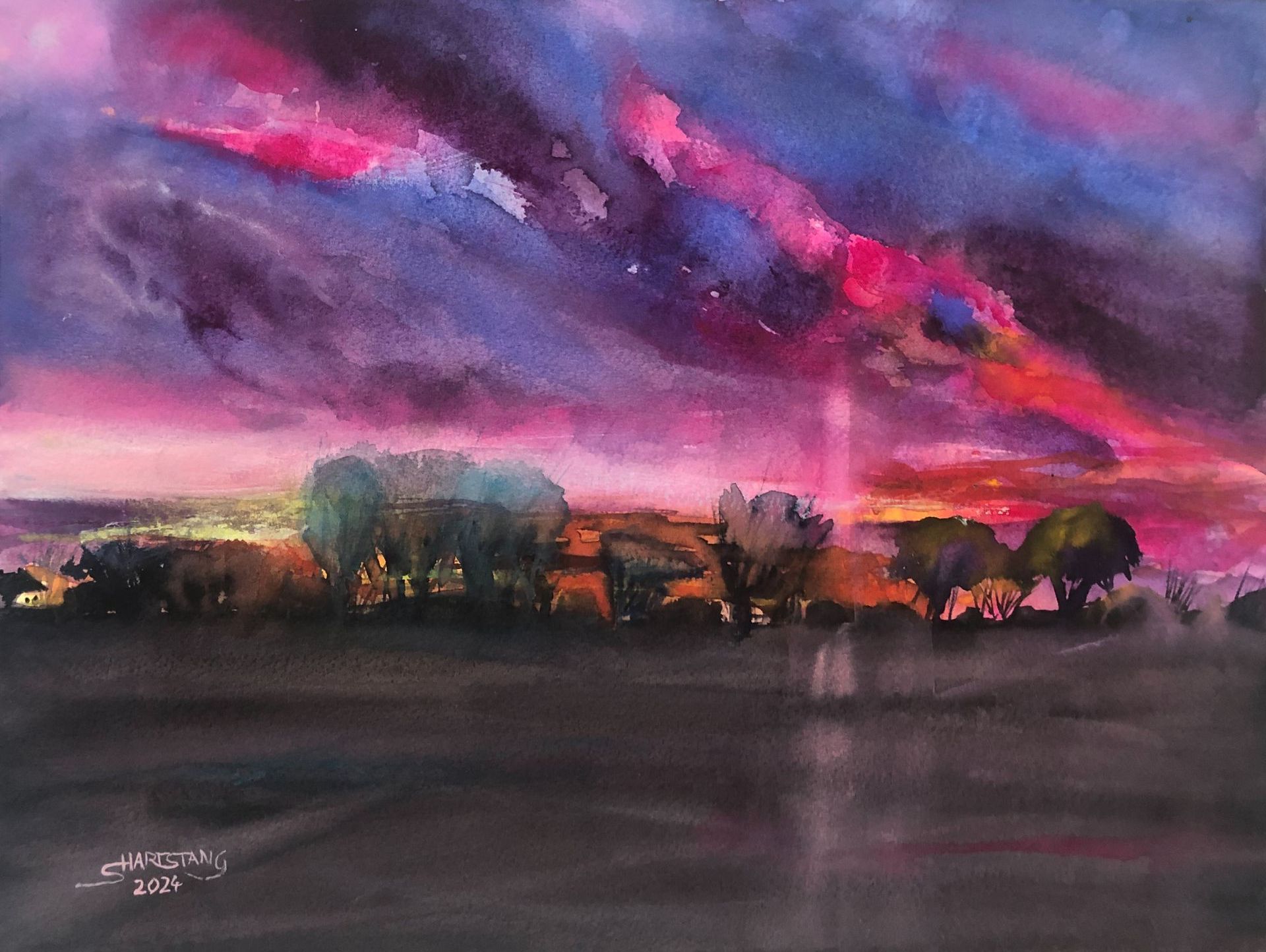 Farbexplosion - Himmel bei Schwackendorf, Ostsee, Angeln, Hasselberg, ein Aquarell von Stephanie Hartstang, Atelier Südereiche