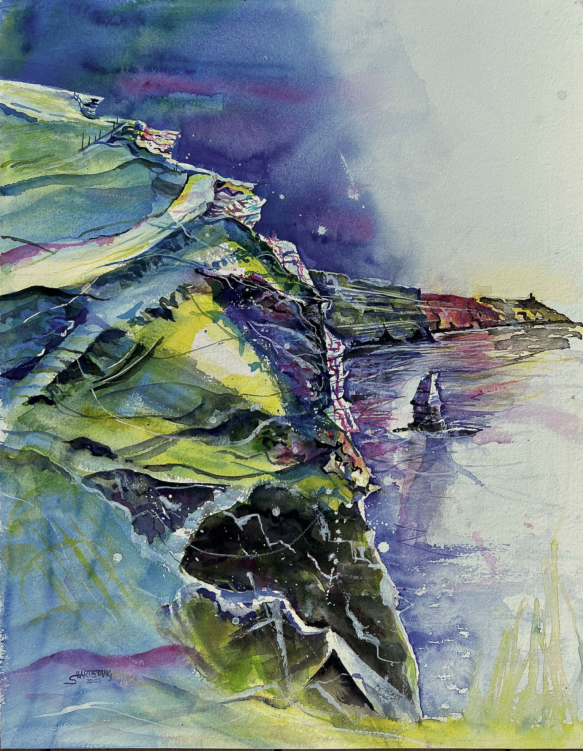 Cliffs of Moher, ein Aquarell von Stephanie Hartstang, Südereiche.Art, Irland, Eiche, Knights Town, Valencia Island