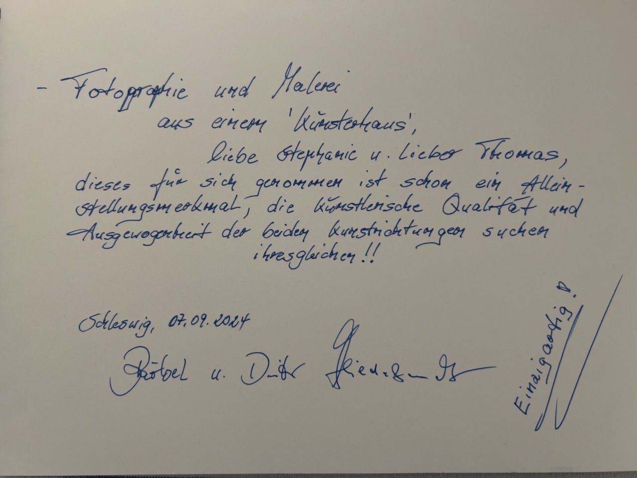 Kundenaussage zur Ausstellung Schleswig - gemalt und fotografiert von Stephanie Hartstang und Thomas Hartstang, Suedereiche.Art