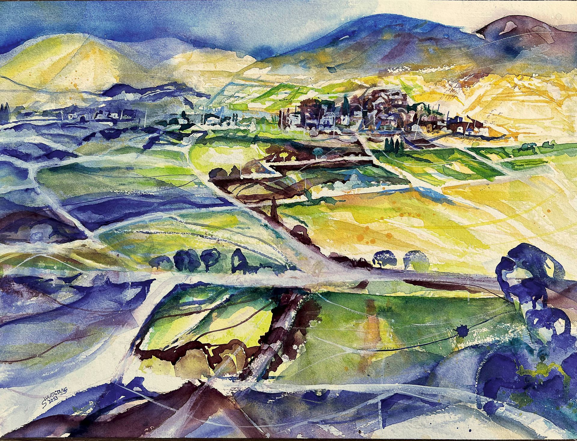Landschaft bei Dingle, ein Aquarell von Stephanie Hartstang, Südereiche.Art, Irland, Eiche, Knights Town, Valencia Island, Irland