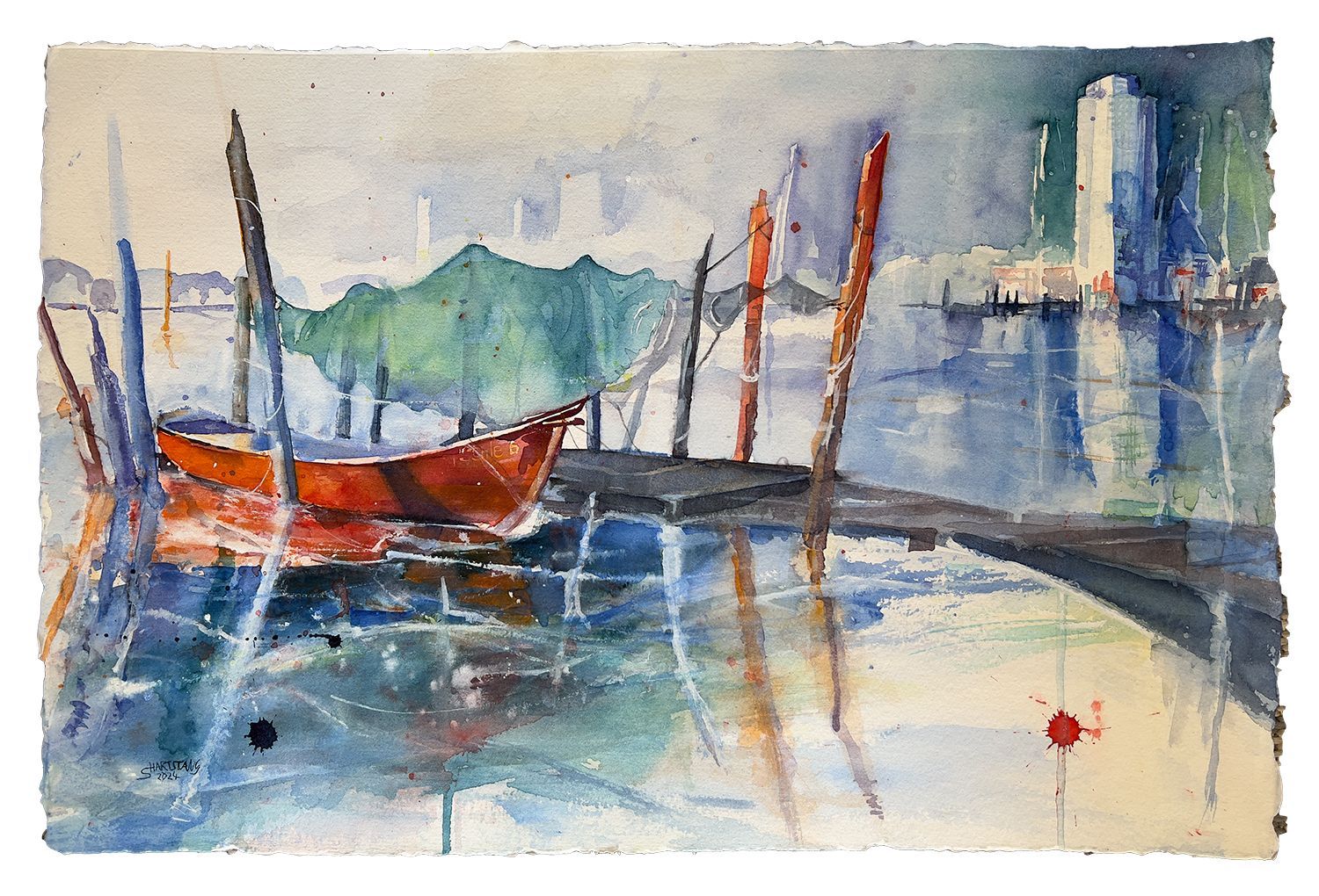 Schle 6 Holm, Schleswig, Wikingturm, Schlei, ein Aquarell von Stephanie Hartstang, Südereiche.Art