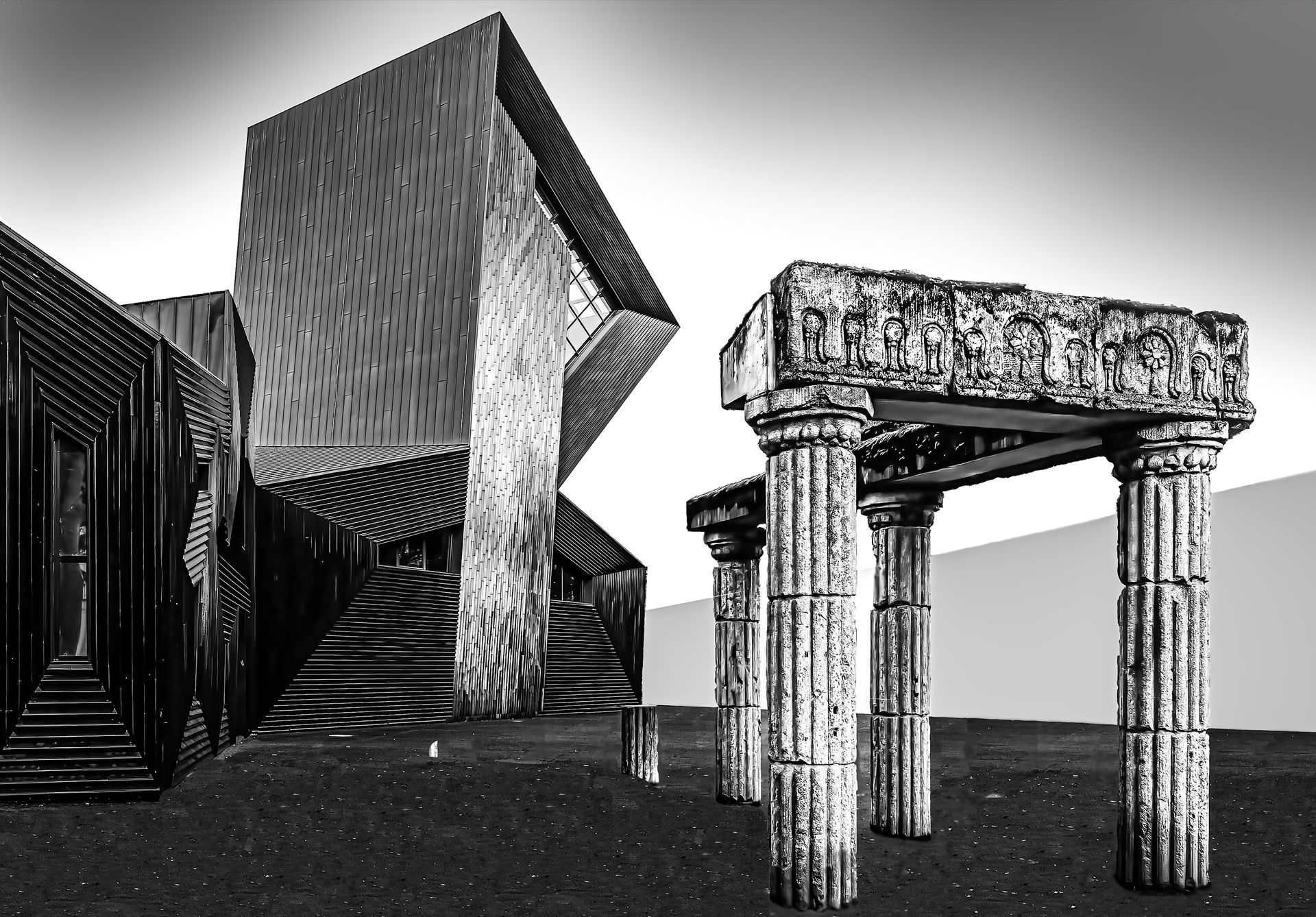 Alte und neue Synagog Mainz, prämierte Fotografie von Thomas Hartstang, südereiche.art, schwarz-weiß, Architekturfotografie