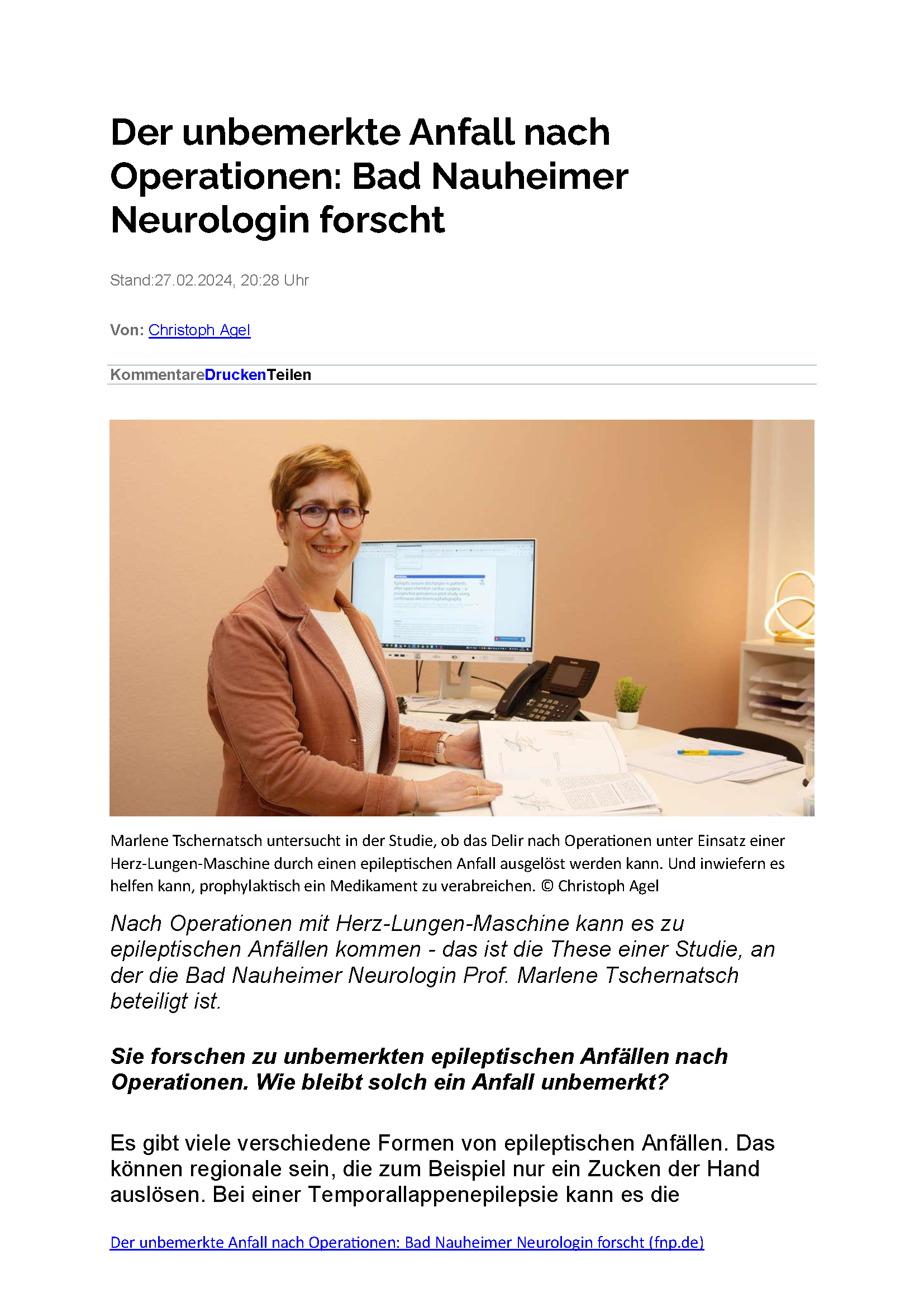 Schmerzen auf der Spur Wetterauer Zeitung, März 2022.