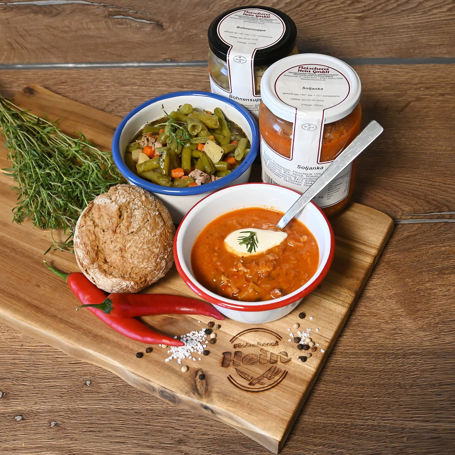 Fertiggerichte und Suppen, Eintöpfe der Fleischerei Hein im Glas