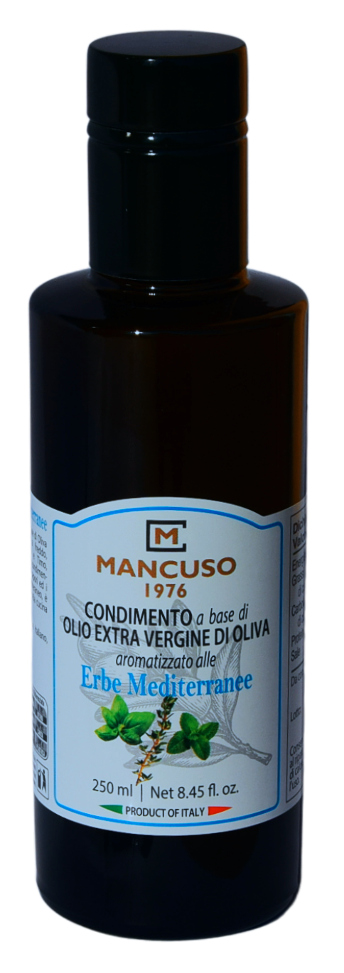 Condimento alle erbe mediterranee, olio di oliva al basilico, timo olio di oliva alla menta, prodotti calabresi