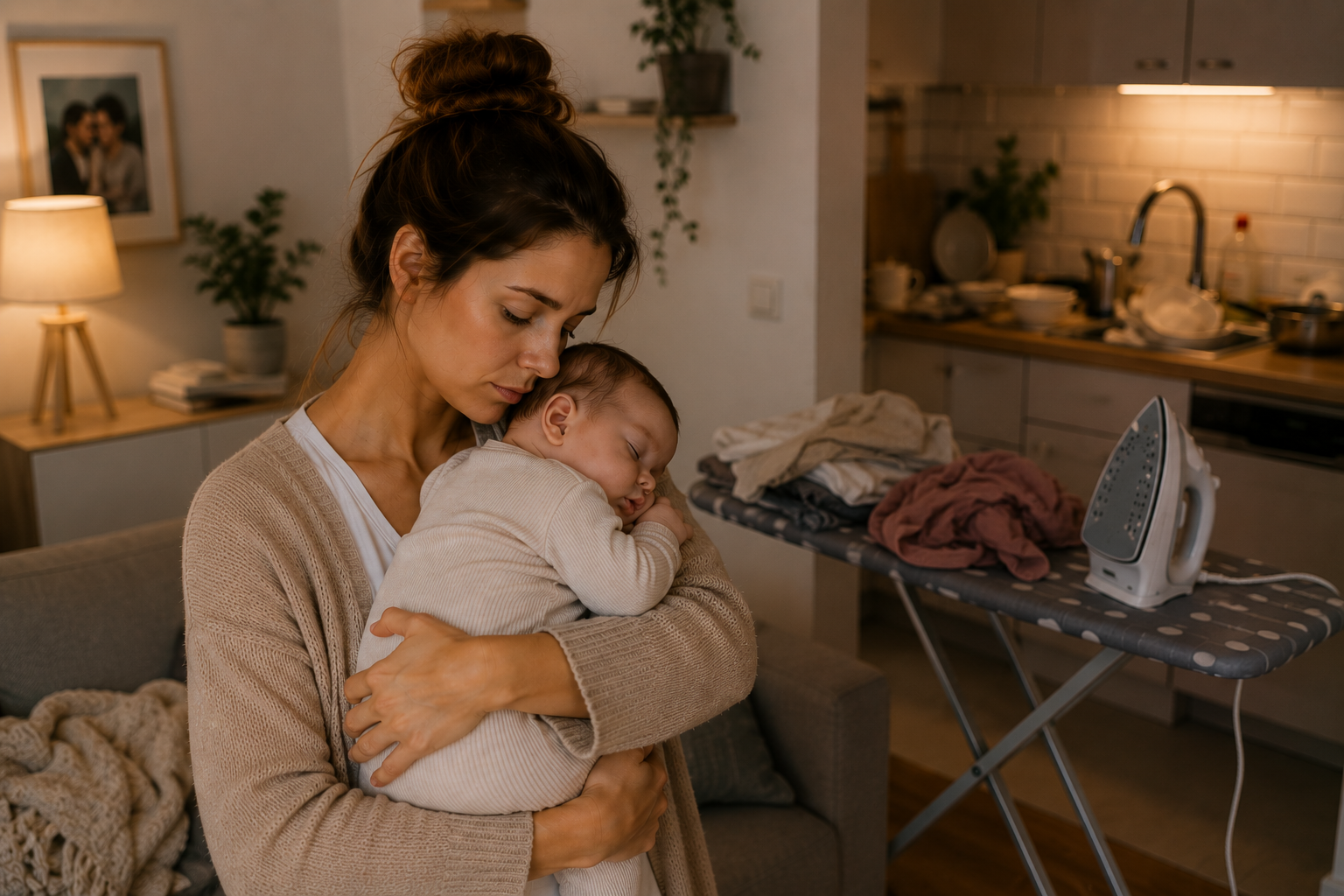 Mama mit schlafendem Baby auf dem Arm