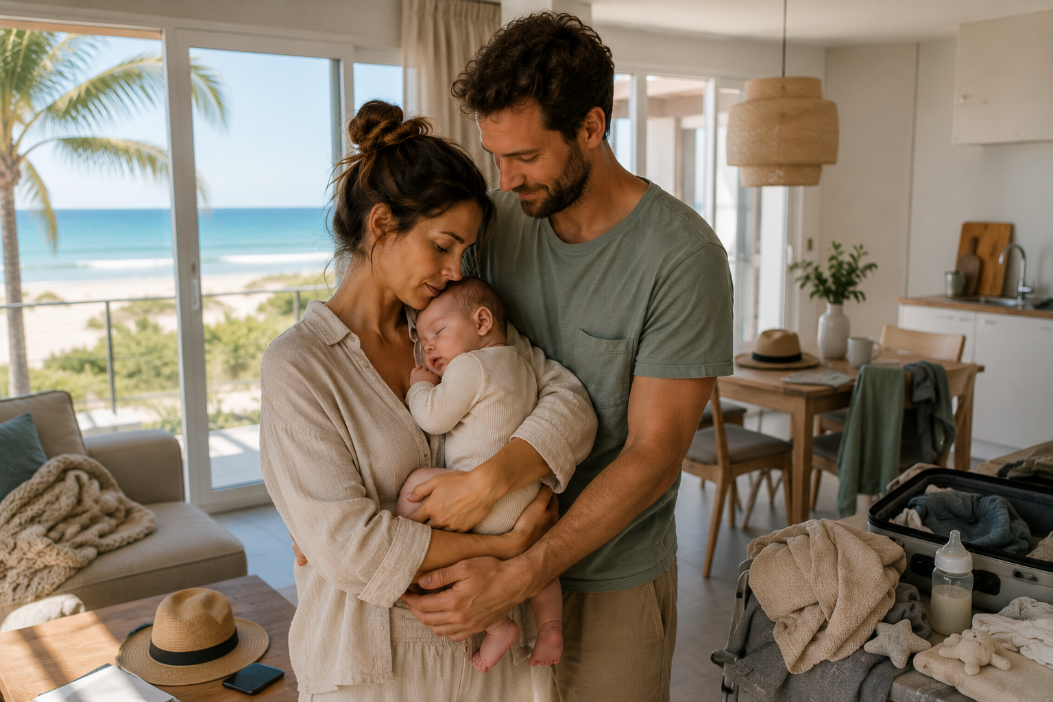 Familie mit Baby im Urlaub
