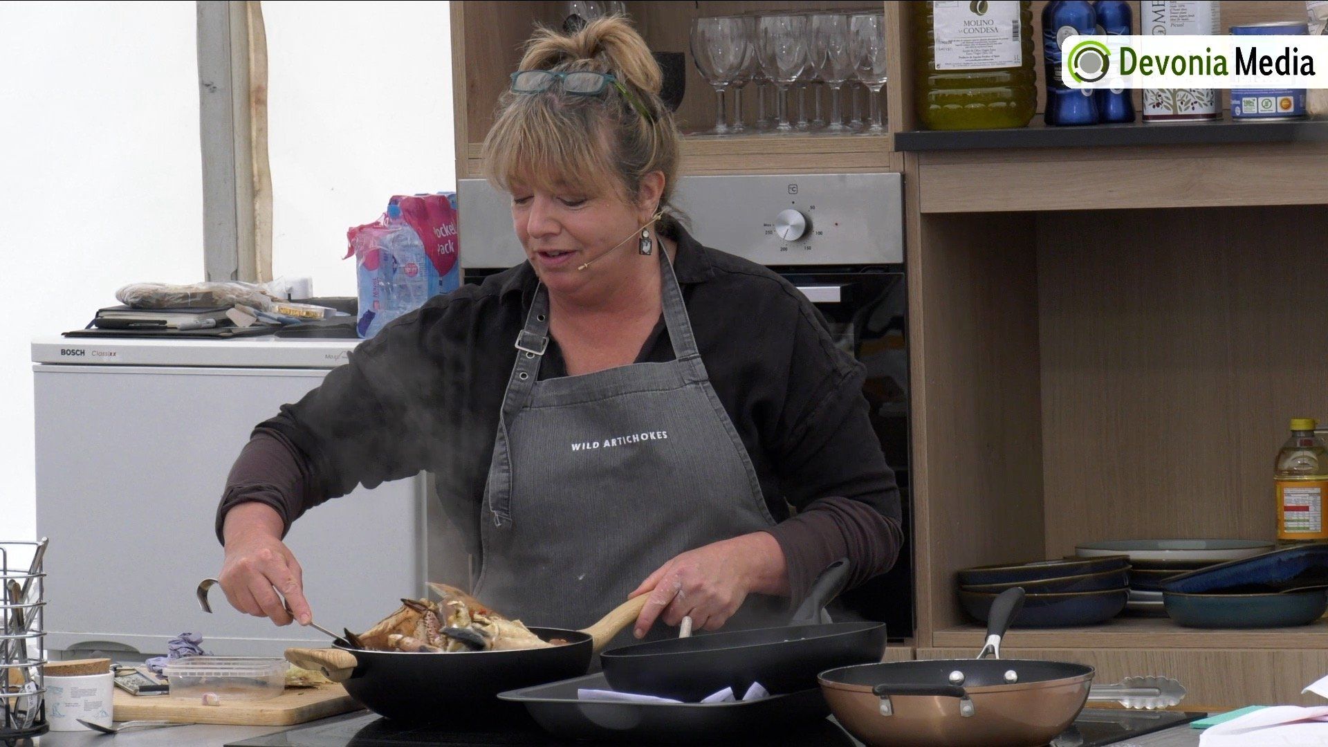 Cooking demonstration filming live