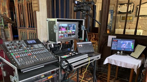 Livestreaming equipment in chapel