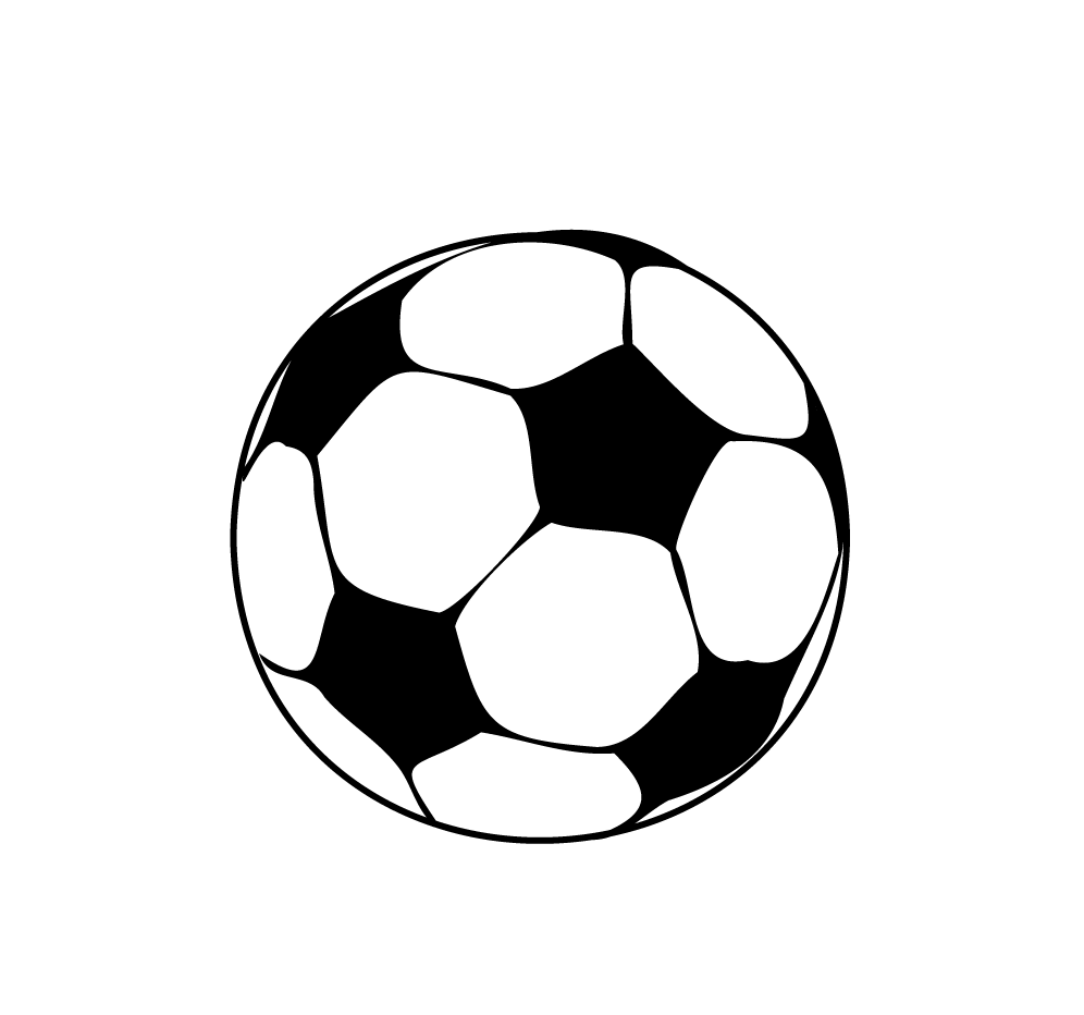 Grafik in schwarz-weiß. Ball, bzw. Fußball.