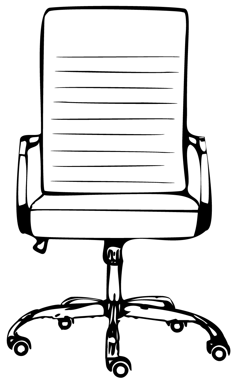 Grafik in schwarz-weiß. Schreibtischstuhl.