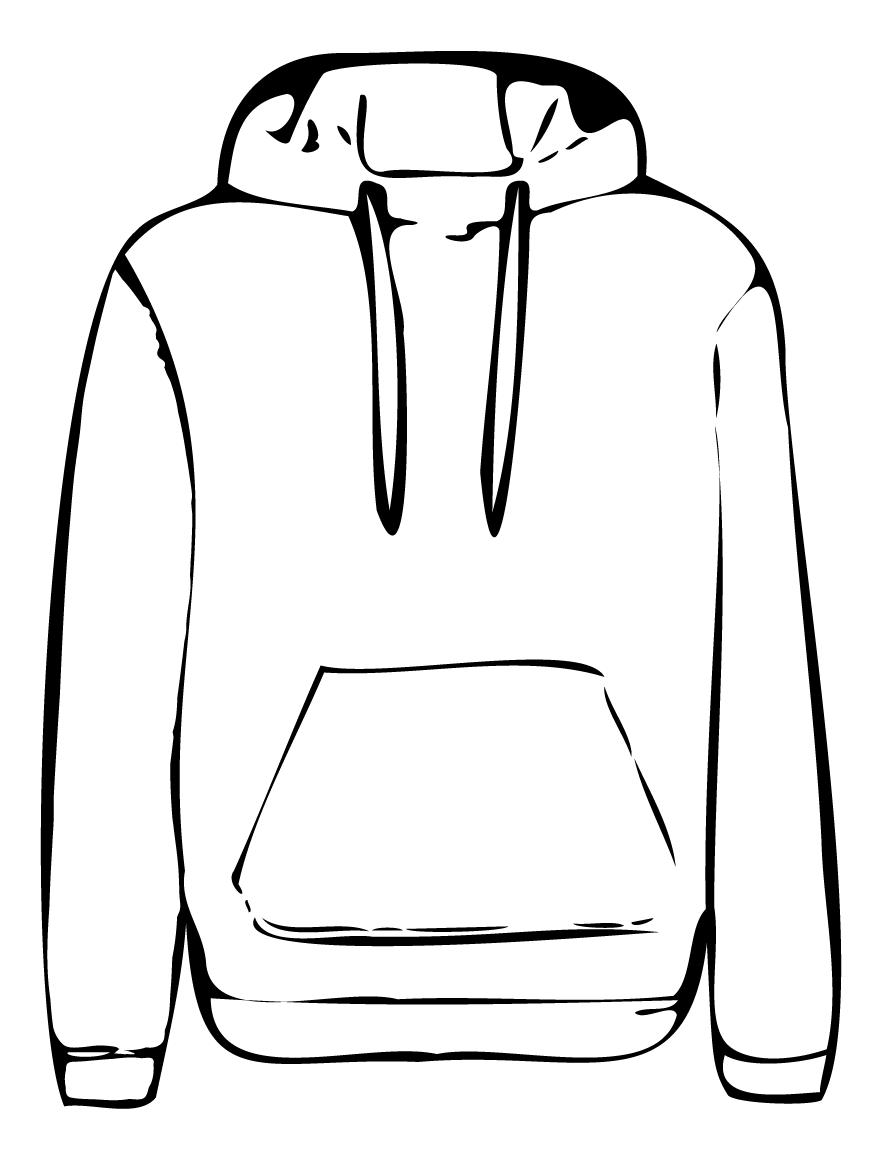 Grafik in schwarz-weiß. Hoodie, bzw. Kaputzenpullover.