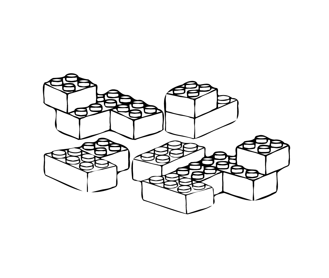 Grafik in schwarz-weiß. LEGO Bausteine.