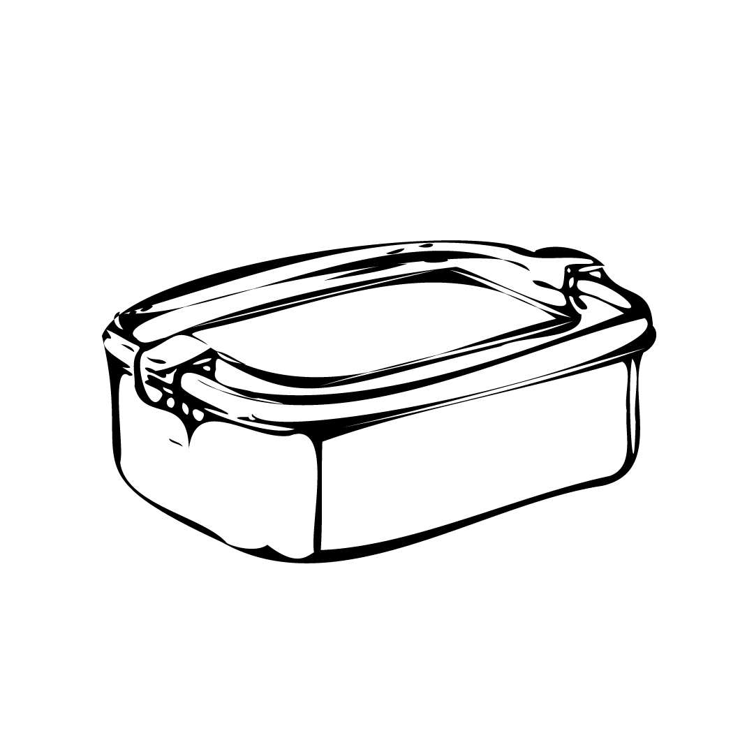 Grafik in schwarz-weiß. Brotdose aus Metall.