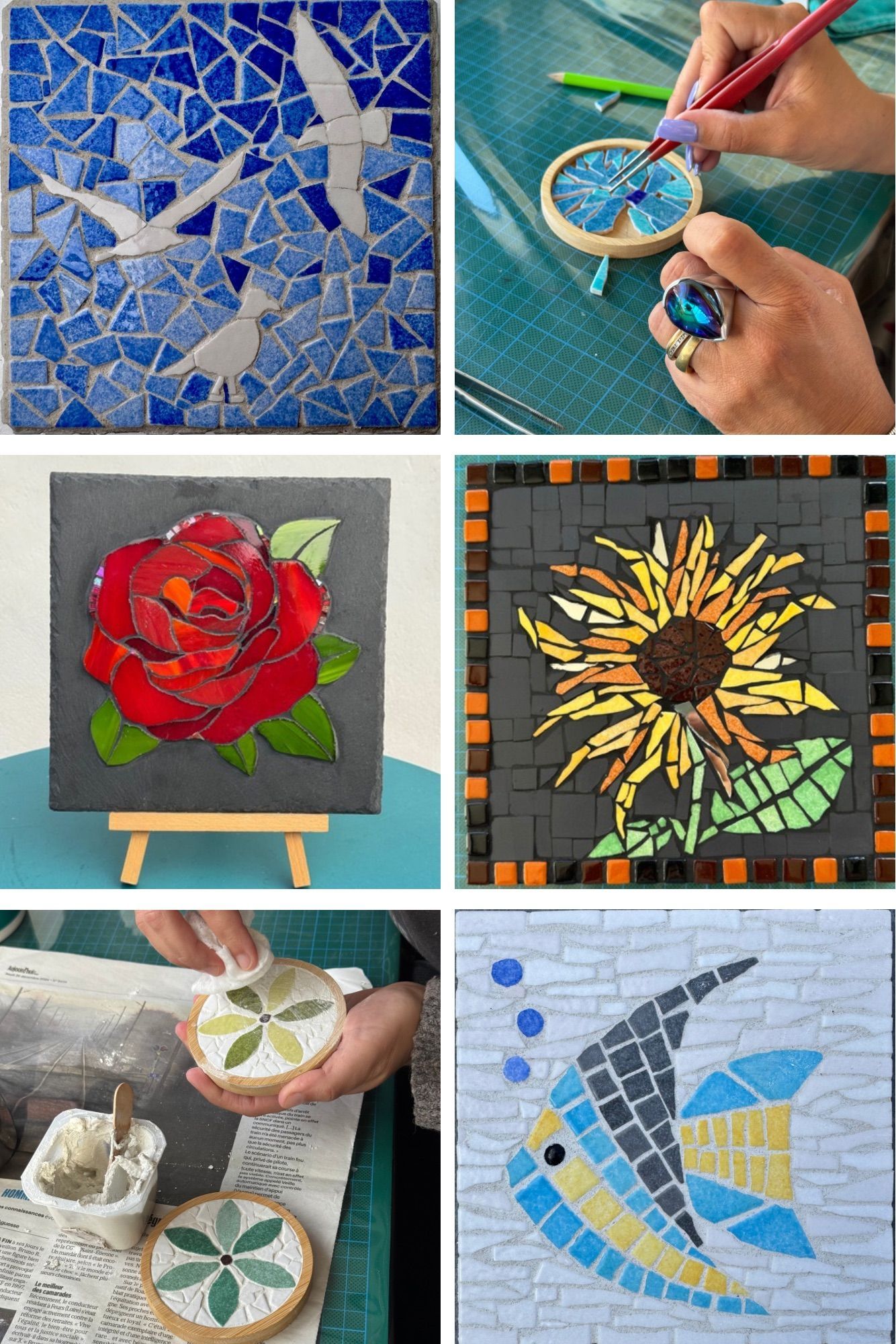 Atelier Romalia Mosaique-stage-Cours-Tableau-Belle de Jour-Île d'Oléron