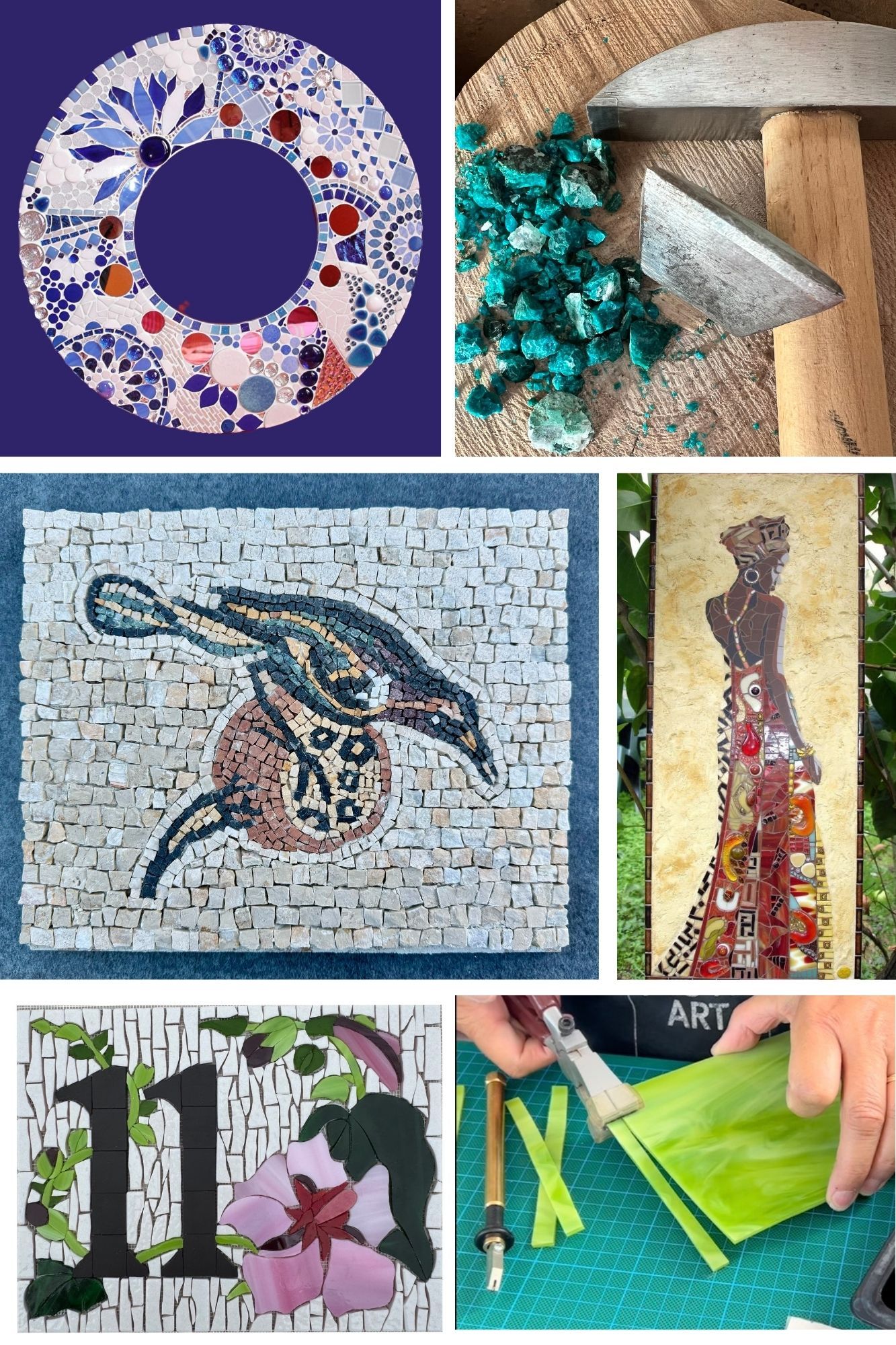 Atelier Romalia Mosaique-Stage-Cours-Tableau- d'eucalyptus Arc-en-ciel-Création Murielle gratiot-Île d'Oléron