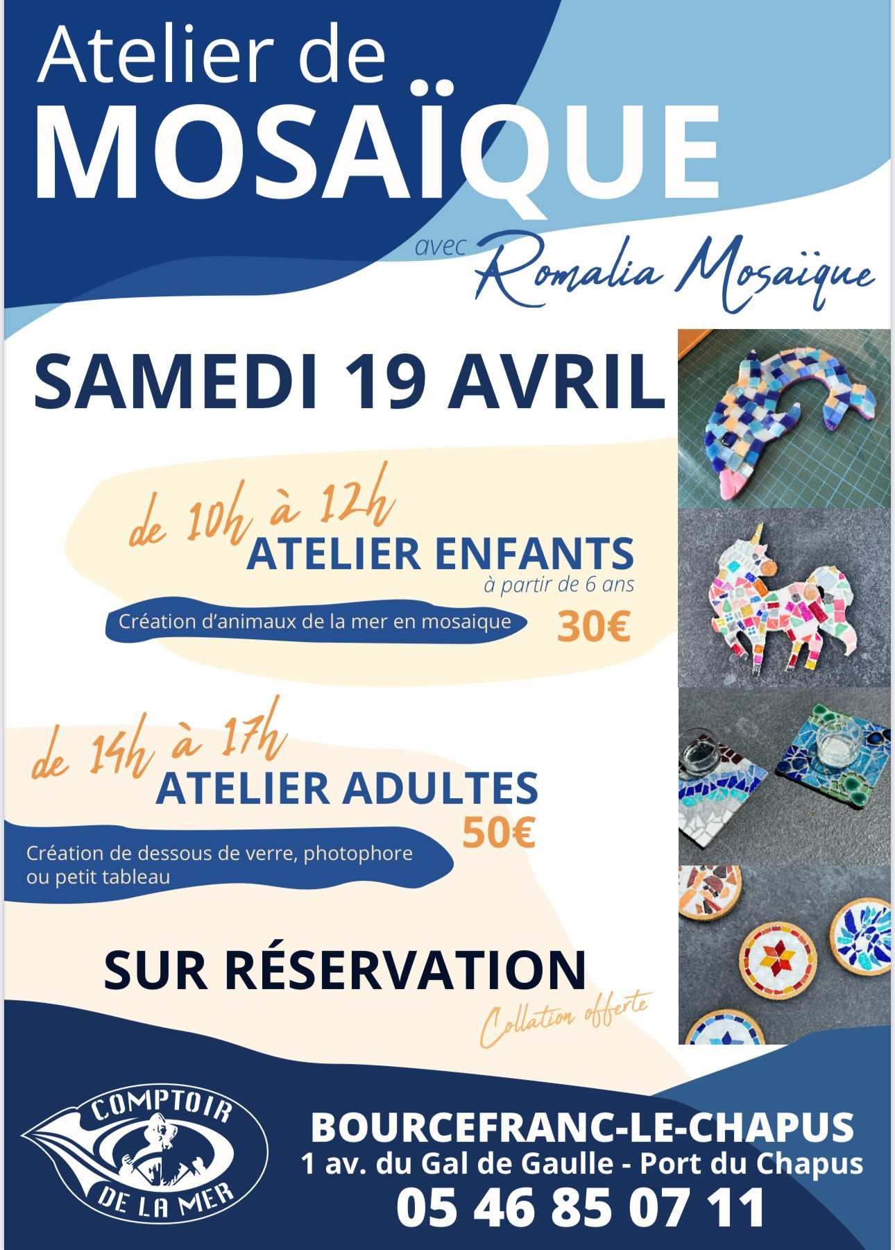 Ateliers mosaïque itinérants pour tous avec Romalia Mosaïque-Île d'Oléron