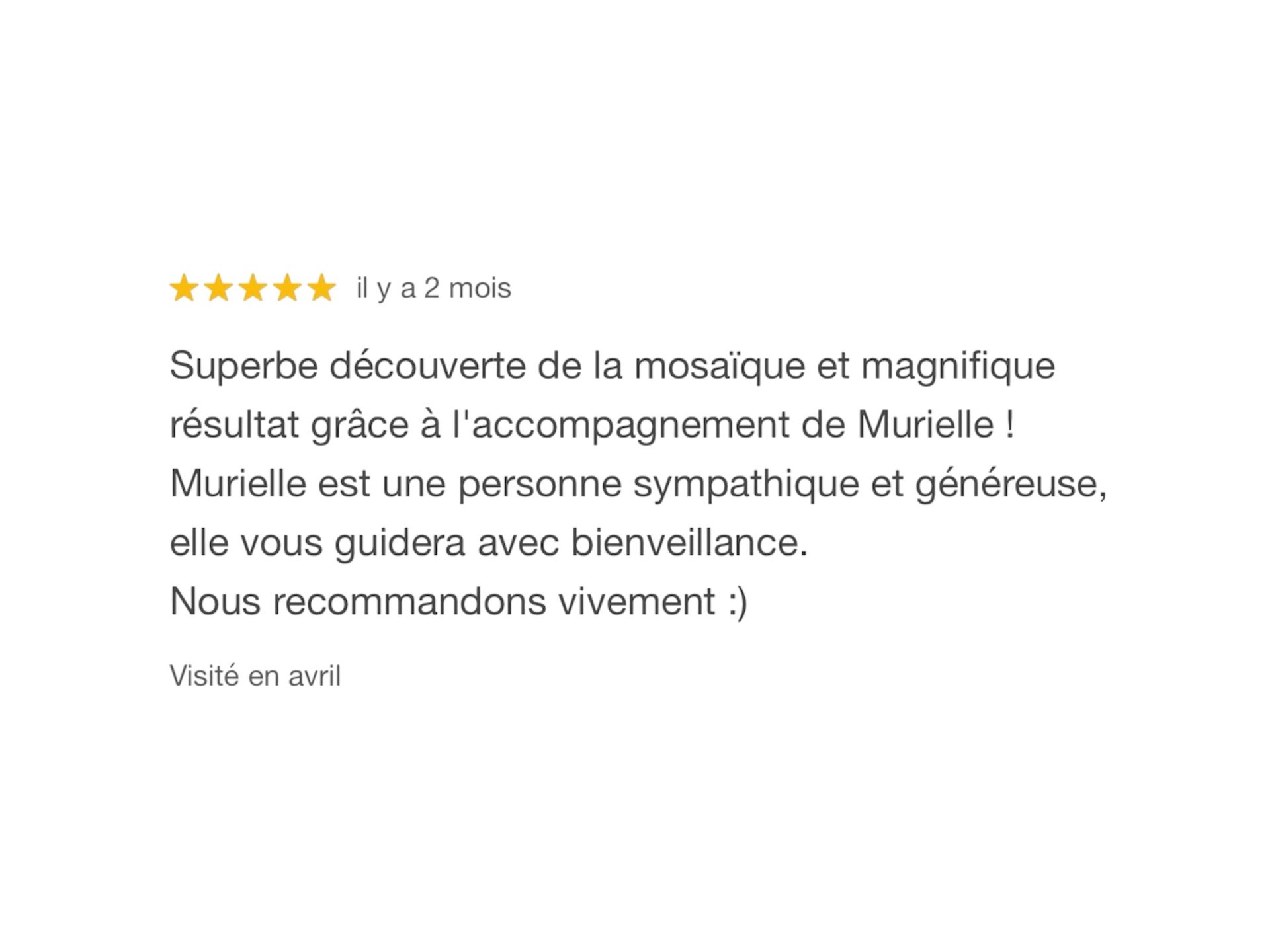 Avis-Commentaires-Retours-5 étoiles-Clients-Stagiaires-Atelier Romalia Mosaïque-Île d'Oléron