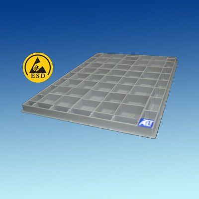 Sortier-Tablett für Elektronik-Bauteile aus grauem Polypropylen farblos ESD veredelt