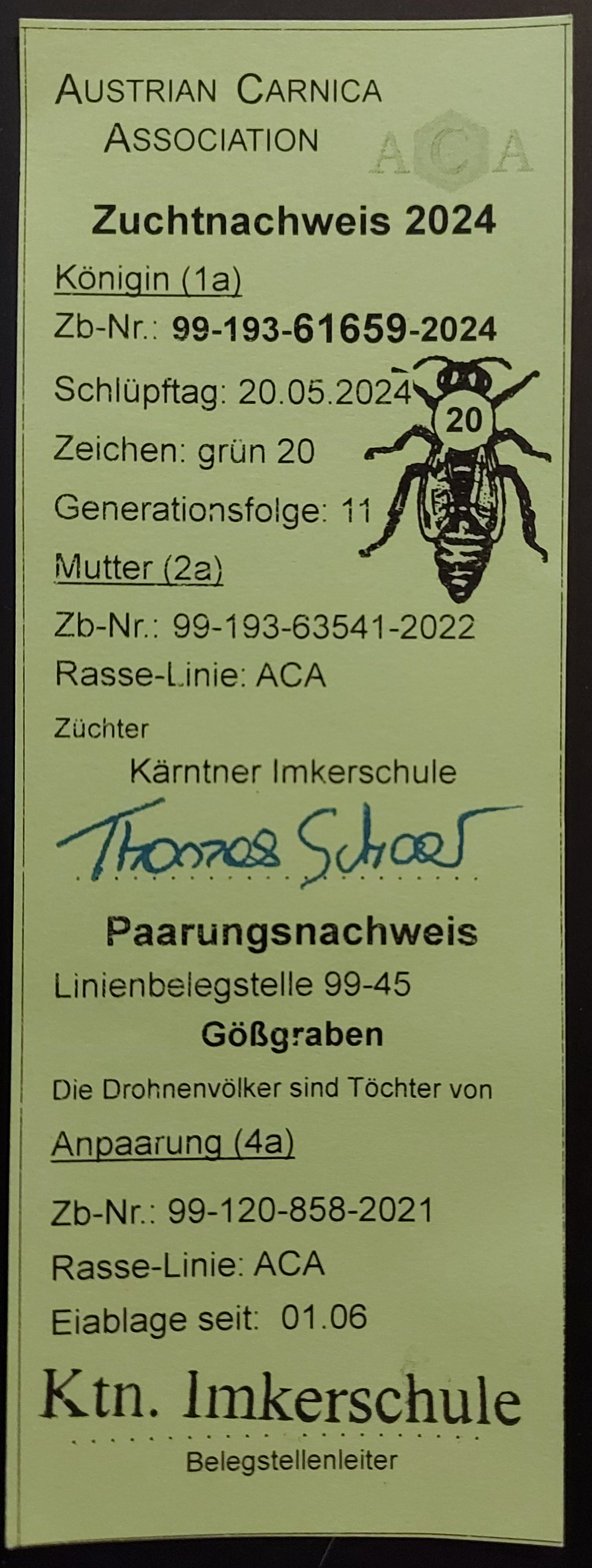 Zuchtnachweis für Bienenkönigin in 2024: Ableger kaufen 2025 im Raum Karlsruhe/Rastatt von Natur-Imkerei Magers